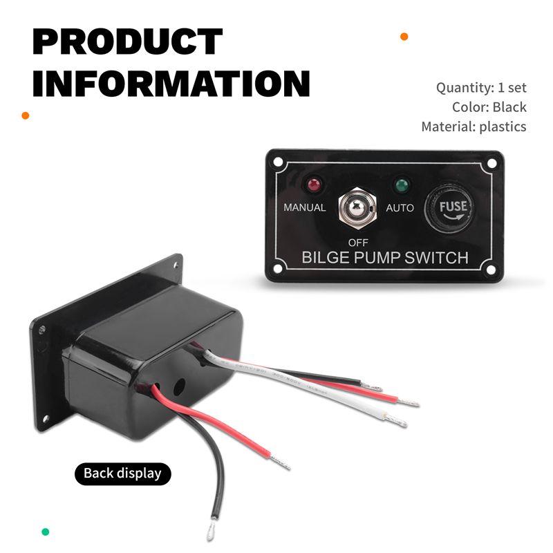 AEE5-DC 12V Fused Marine Bilge Pump Switch Panel With LED Indicator Light Manual/Off/Auto 3-Way Toggle Switch