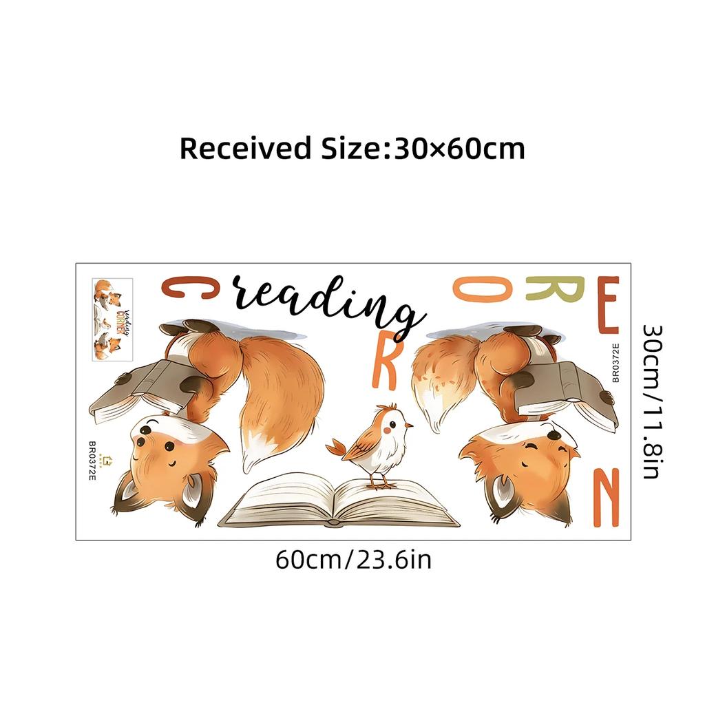 1Pc Cartoon Cute Reading Fox Furniture Wall Stickers Baby Room Home Essentials Kids Room Decor Living Room Decoration Bedroom