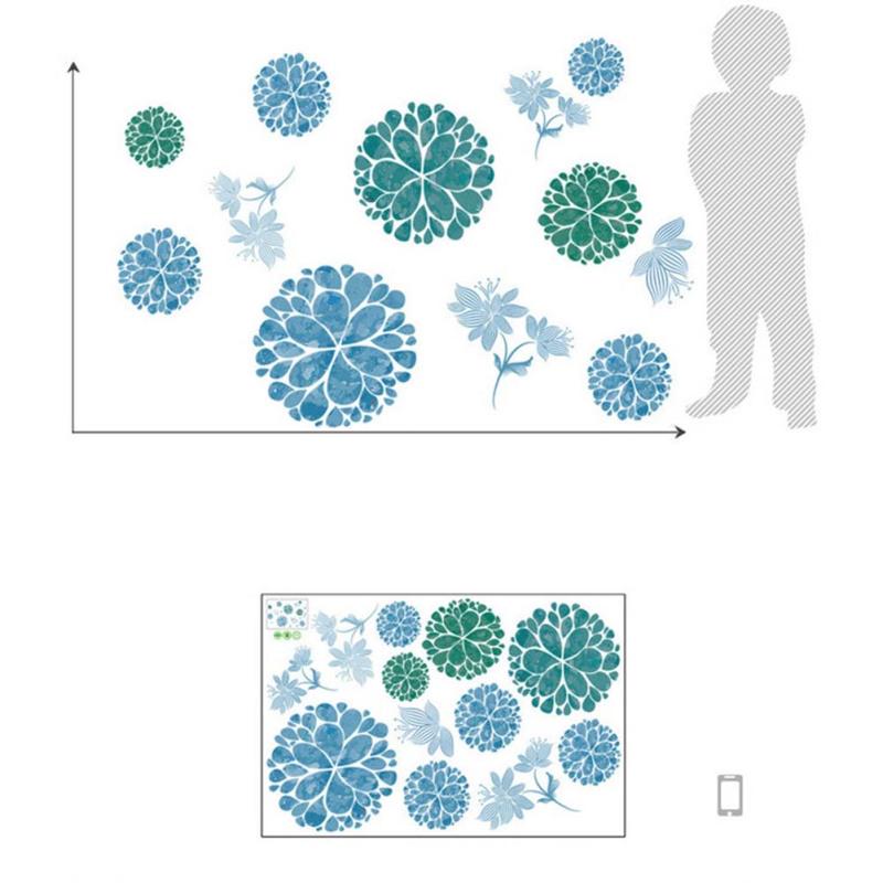 Buy Removable Wall Stickers Blue Flower Waterproof PVC Decals Living Room Bedroom Wallpaper