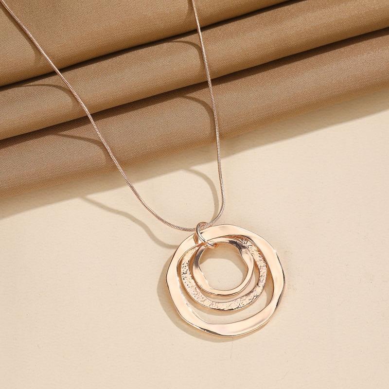 Women Silver Tone Multi Layer Circle Pendant Snake Chain Necklace