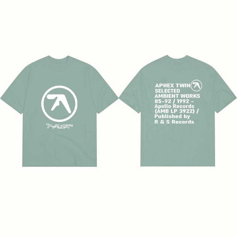 Men T-Shirt Aphex Black Print Cotton Graphic Oversized Korean Fashion Short Sleeve Tops Tees Y2k Streetwear Clothing