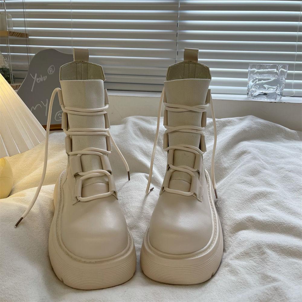 White British Martin Boots Women's 2025 Autumn New Thin Small Thick-soled Heightening Lace-up Versatile Short Boots