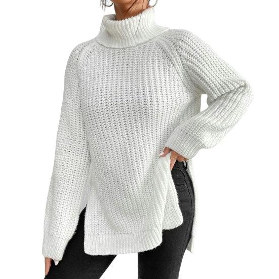 Camisola feminina lado split hem coldproof pele-toque chique pulôver feminino sólido camisola de malha térmica roupas diárias