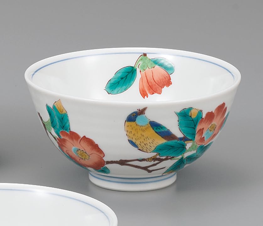 Kutani Ware Iwataya Five-piece Rice Bowl Set with Flower and Bird Motifs AP7-0621