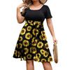 Women's Fashionable And Trendy Round Neck Short Sleeved Waist Print Dress In Plus Size