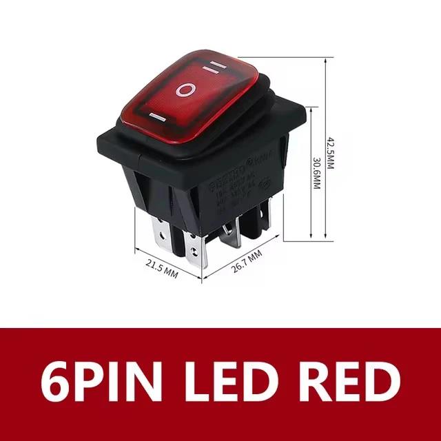 2pcs KCD4 Waterproof Rocker Switch 4 6 Pin Latching 16A 250VAC DPDT ON OFF ON 12V 220V Red Green LED Light Button Switch