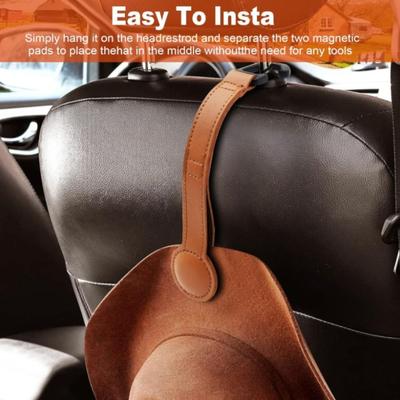 Support de chapeau de cowboy en cuir PU pour camion Maintient la forme du chapeau Installation facile Clip de rangement pour chapeau sur appuie-tête Peu encombrant Multifonctionnel