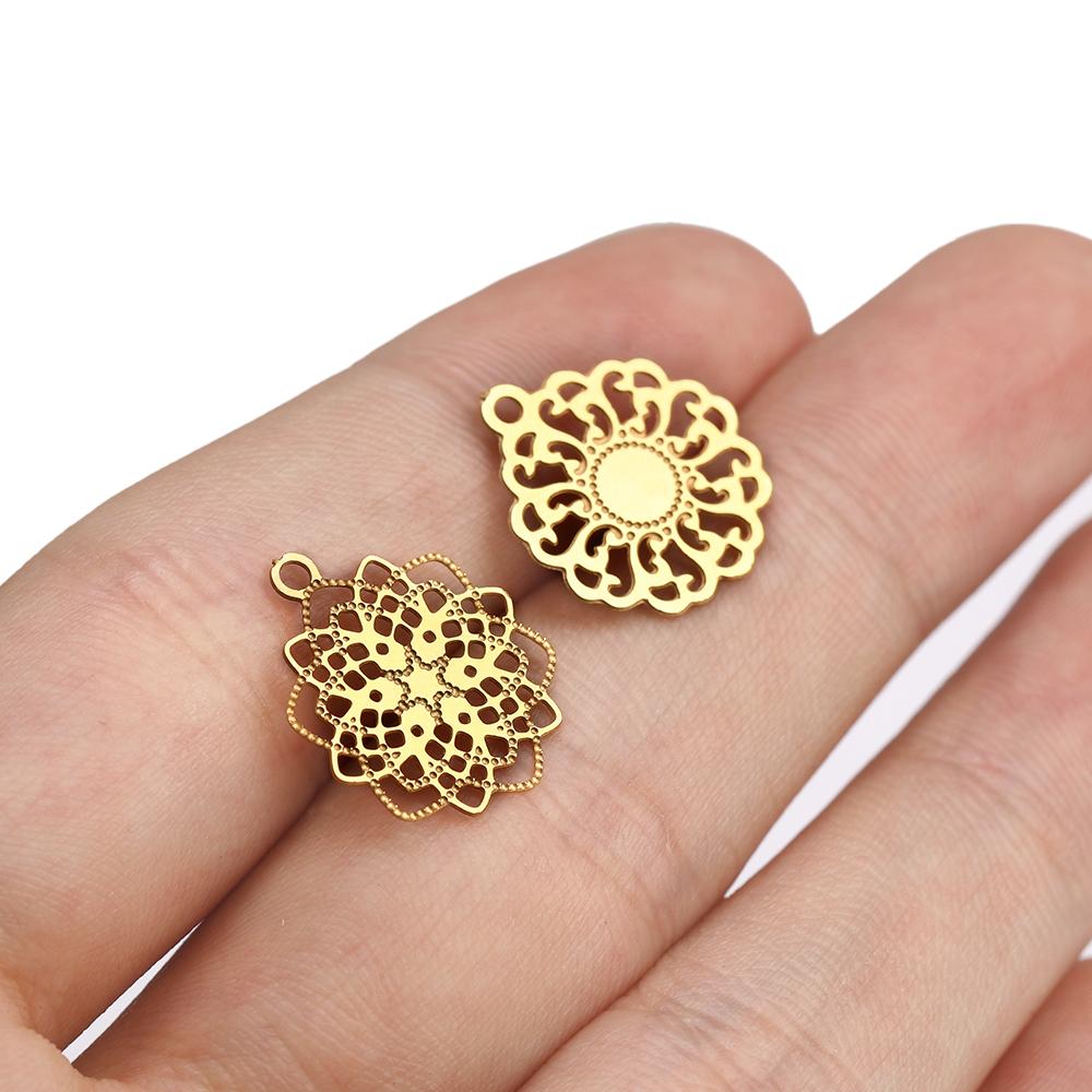 10pcs 304 Stainless Steel Hollow Flower Studs for DIY Drop Earrings Post Findings Jewelry Making Dangle Charms Connectors