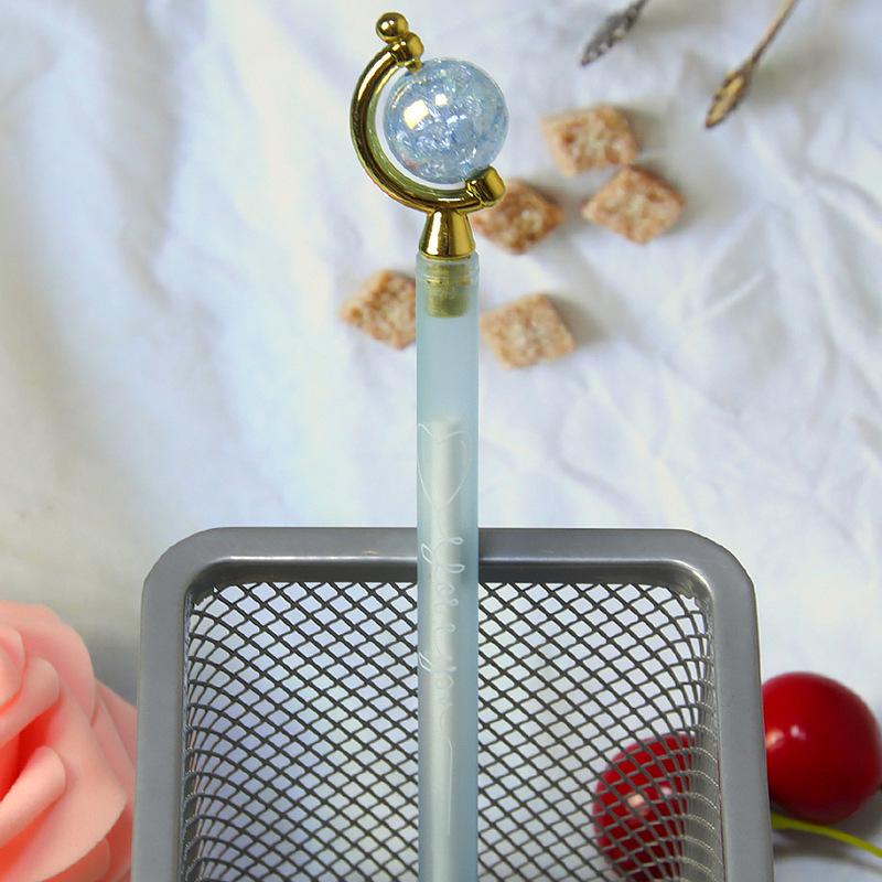 Crystal Globe Floral Pen: Cute Transparent Neutral Pen for Students & Office Writing