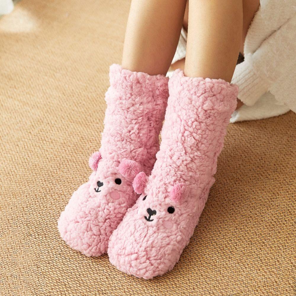 Embroidery Thick Thermal Socks Cartoon Animal Graphic Socks Kawaii Winter Floor Socks  Indoor