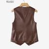 ZANZEA Women Casual V-Neck Sleeveless Faux PU Leather Cardigan Vest