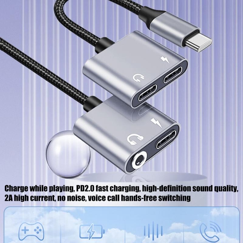 Travel 2 in 1 Type C to 3.5mm Charging Converter Adapter Cable Wire HiFi Sound Transmission For Digital Gadget