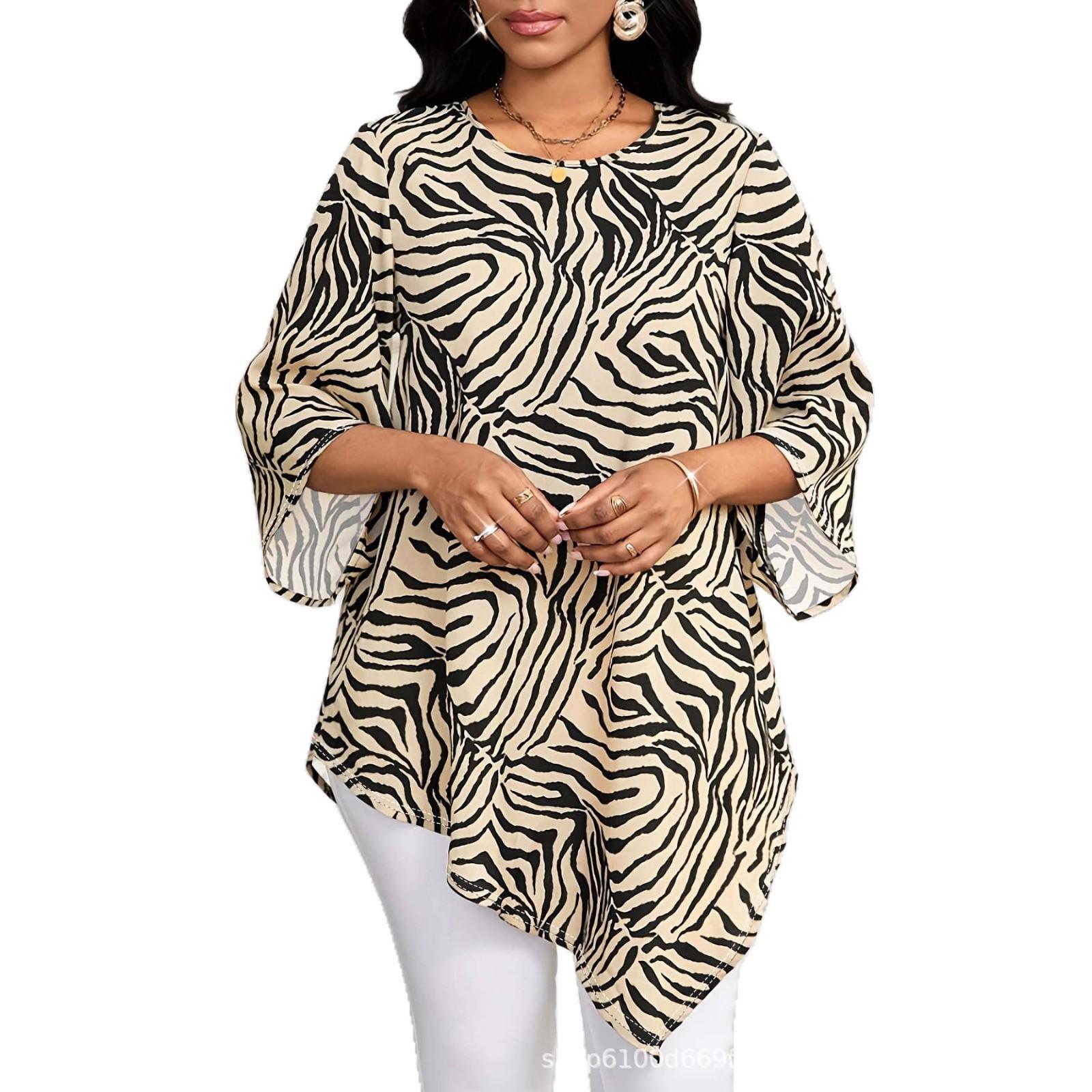 

Plus Size Women s Zebra Print Long Sleeve Top - Spring T-Shirt 4XL квітковий