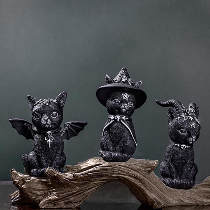Demon Black Cat Decoration Ornament Halloween Small Black Cat Magic Cat Sculpture Holiday Decoration Home Decoration Ornament