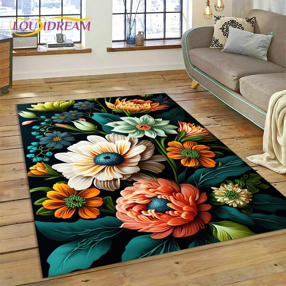 3D Dream Sun Flowers Nordic Daisy Carpet Rug for Bedroom Living Room Home Sofa Decoration,Children Game Large Decor Floor Mat