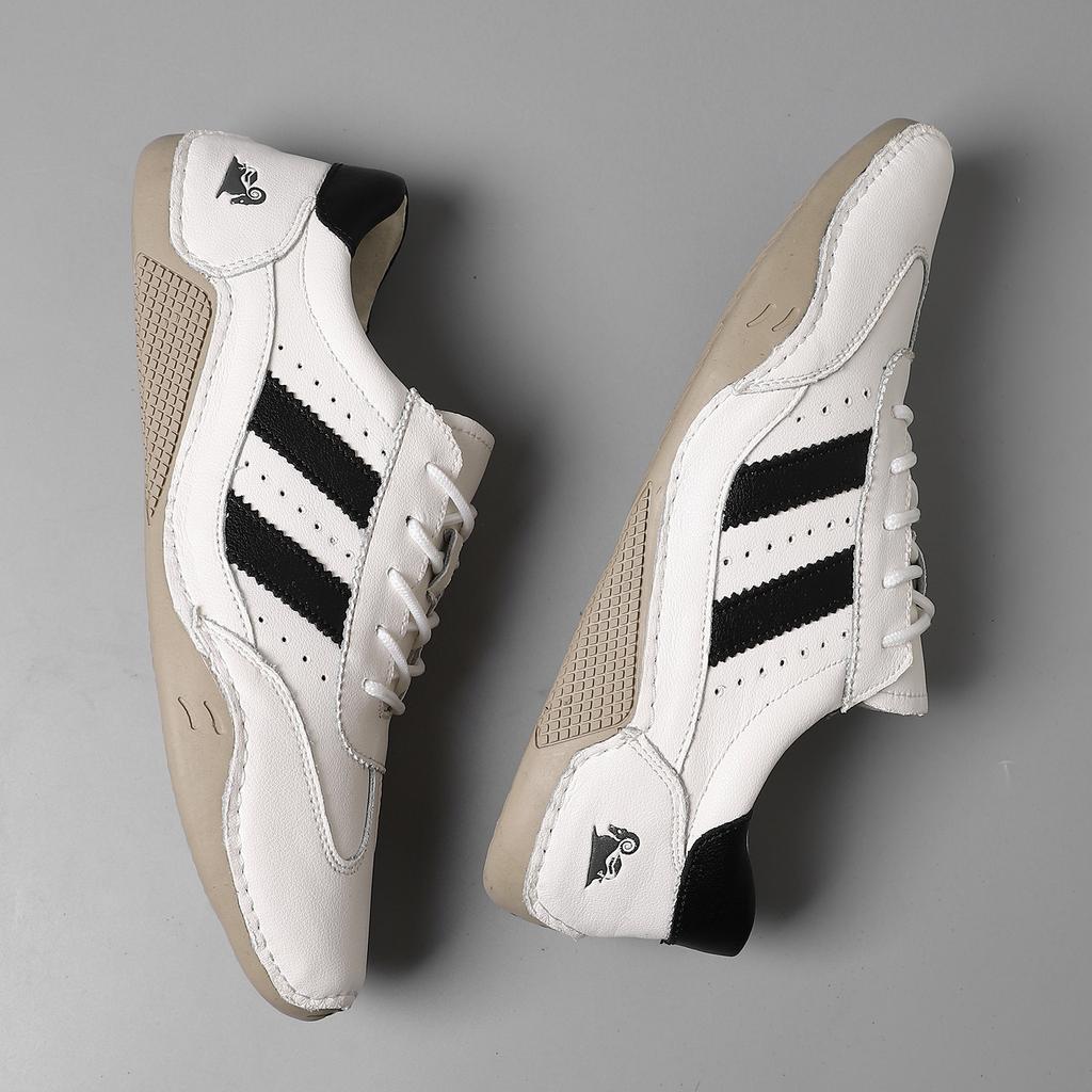 New Shoes for Men Genuine Leather Casual Sport Shoes Fashion Striped Lace-up Sneaker Soft Sole Lightweight Loafers 38-48