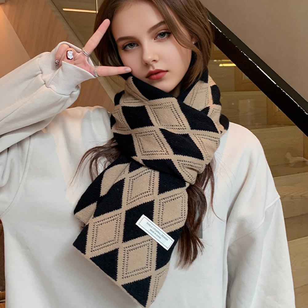 Unisex Acrylic Scarf | Red & White Diamond Pattern | Warm, Stretchy & Lightweight | Ideal for Cold Weather | Perfect for Casual Wear In Fall & Winter