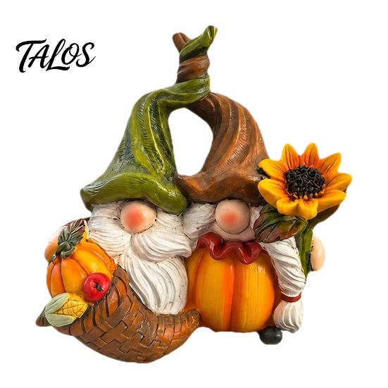 Decorative Crafts for Fall Gnome Ornament, Resin Autumn Harvest Figurines with Pumpkin And Collectible Couple Sunflower Decor Thanksgiving Halloween,