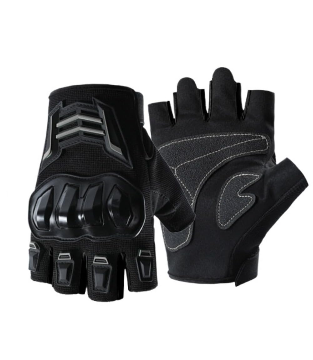 TIKHJ Summer Half Finger Motorcycle Gloves, Riding Half Finger Motorcycle Racing, Abrasion Resistant, Anti-Slip, Fall Prevention (Black, L) Large