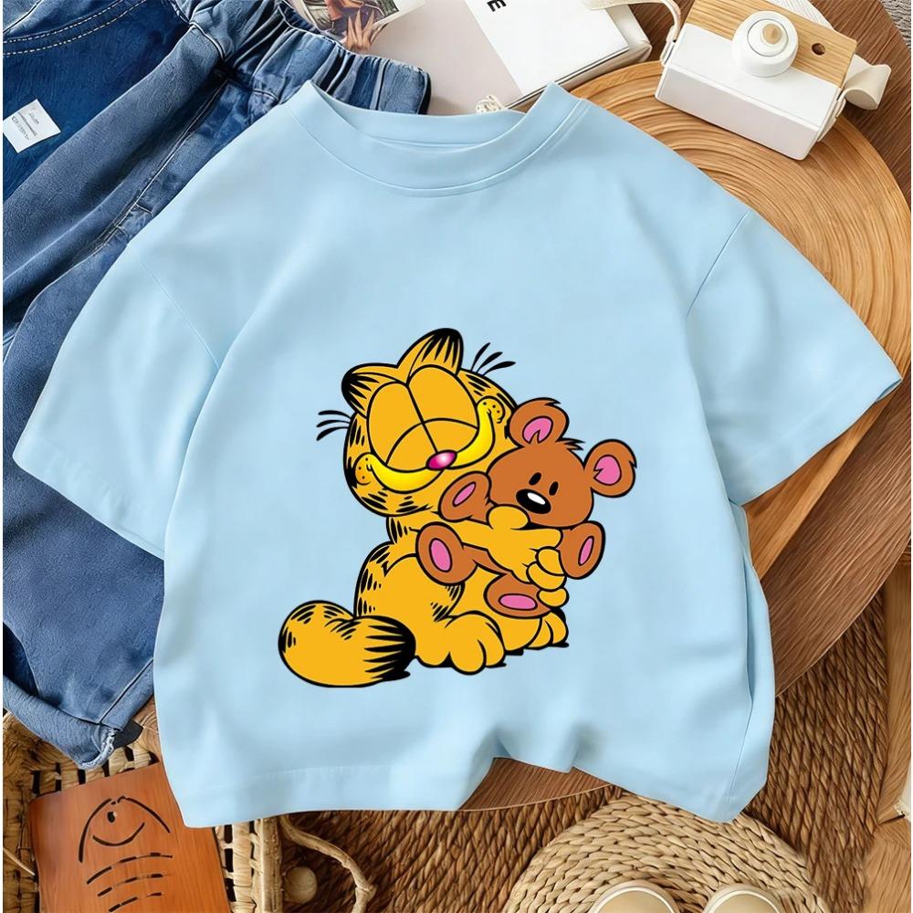 Cute Kids Fashion T Shirt Garfield Popular Cartoon For Boys Girls Summer Street Casual Outfit