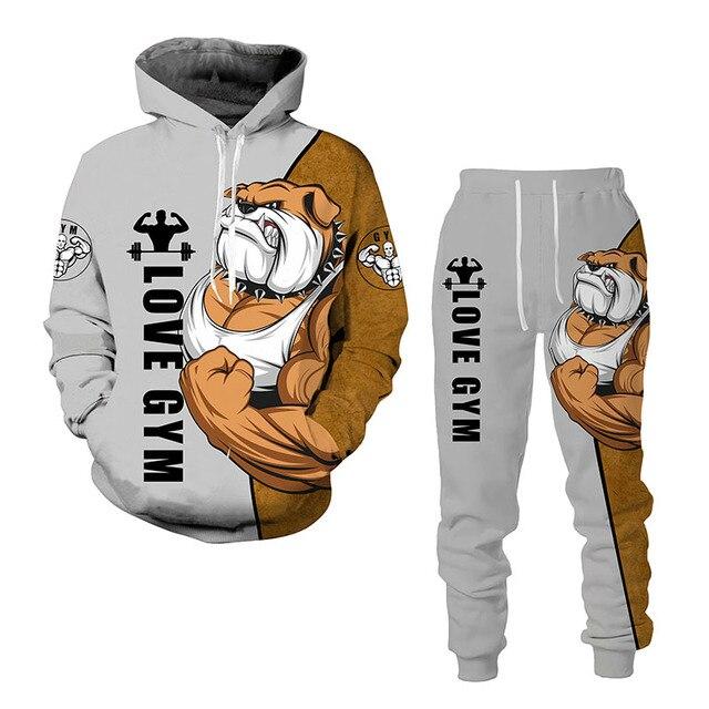 Autumn Winter 3D Animal Sports Printed Men's Hooded Sweater Set Men's Casualwear Tracksuit Long Sleeve Men's Clothing Suit