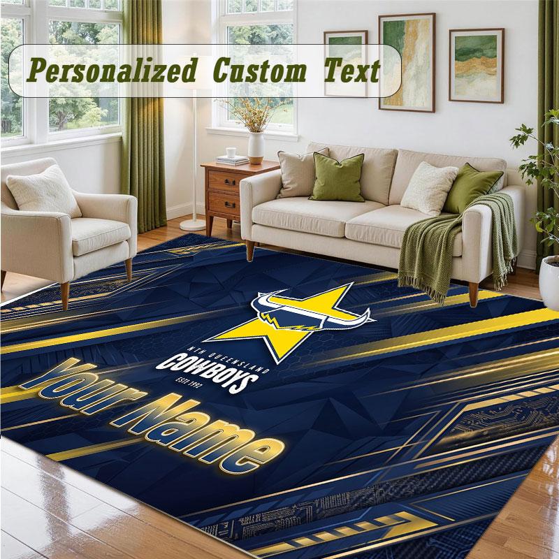 Crystal Velvet Square Rug Custom NameNorth Queensland Cowboys Pattern Non Slip Home Floor Decor Rug