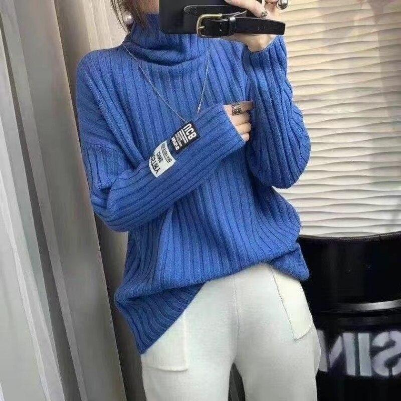 Pulovr Svetr Podzim a Zima 2022 Vertikální svetr s vysokým výstřihem Dámské Volný Přiléhavý Svetr Pevný pletený svetr Svetr