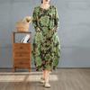 DIMANAF 2025 Women Plus Size Spring Long Dress Loose O-Neck Long Sleeve Basic Vintage Casual Maxi Floral Oversize