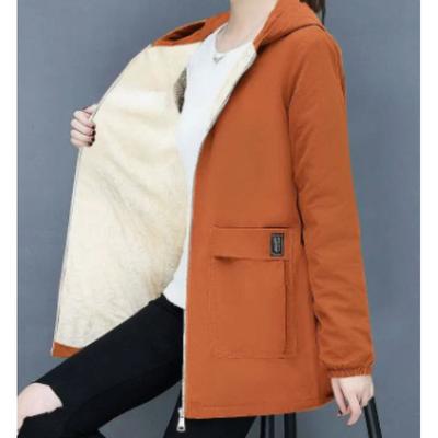 Damen Herbst und Winter Gepolsterte Windjacke mit Kapuze Lässige Fleecejacke Übergröße Reißverschlusstasche Basic Mantel