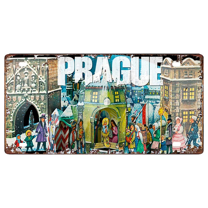 Prague Travel City Car Lisence Vintage Poster Souvenir Metal Sign Retro Plaque For Wall Shop Bar Home Decor 30X15CM  DC-0958A