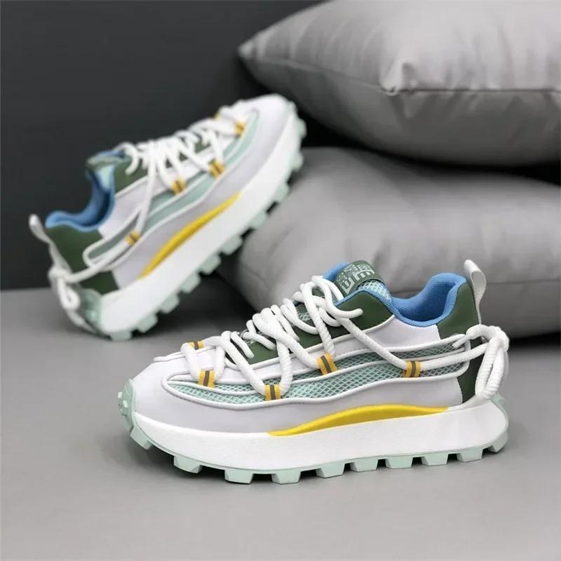 Pánské robustní tenisky síťovaná prodyšná obuv pro volný čas Návrhář bot na platformě běžecké boty pro muže Zvýšená sportovní obuv Tenis Masculino