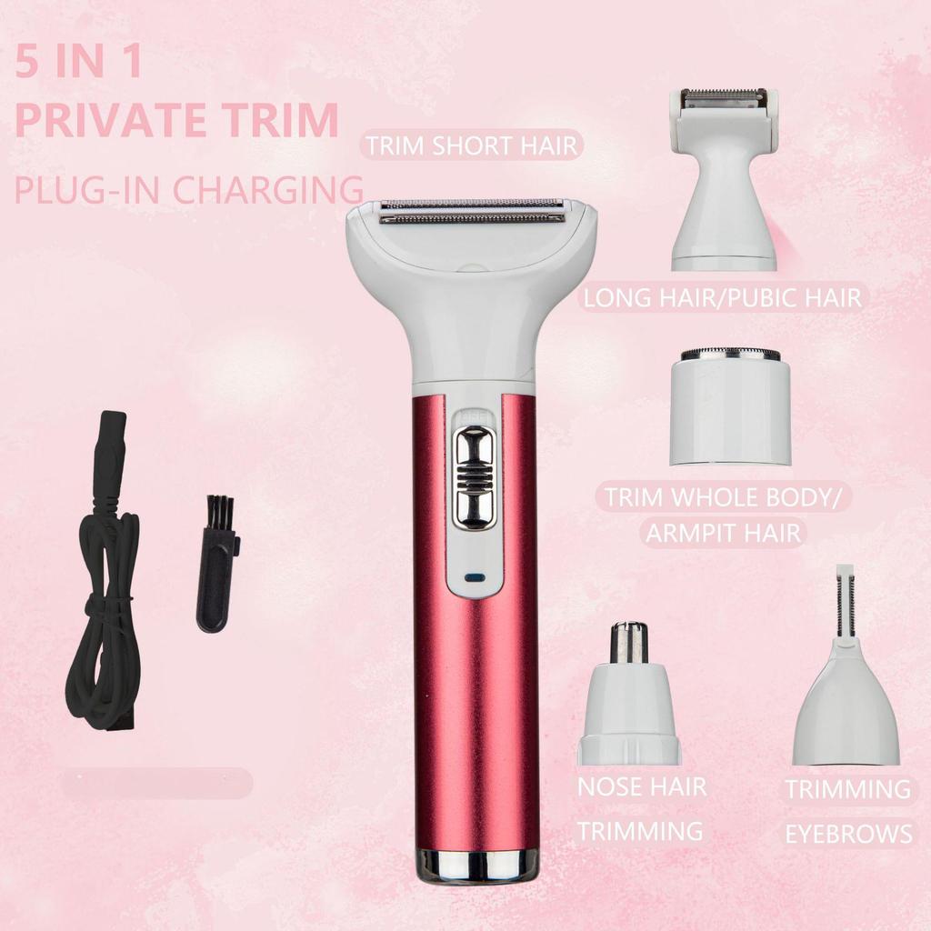 5-in-1 Electric Hair Remover: Nose, Private Parts, Underarm, and Pubic Hair Shaver for Women