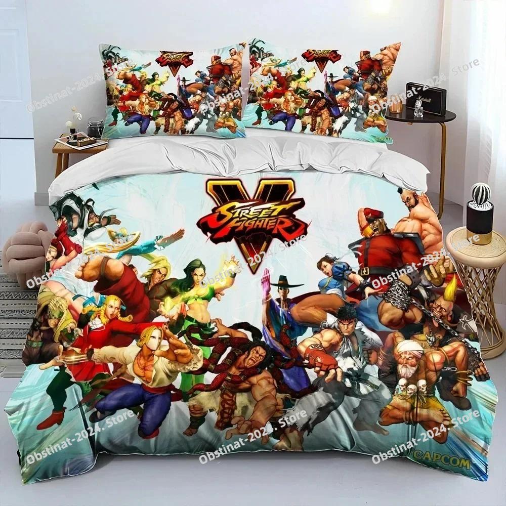 3D Street Fighter Retro Game Bedding Set Printed Bed Set Duvet Cover Sheet Pillowcase Bed Soft Quilt Cover Full Queen King Size