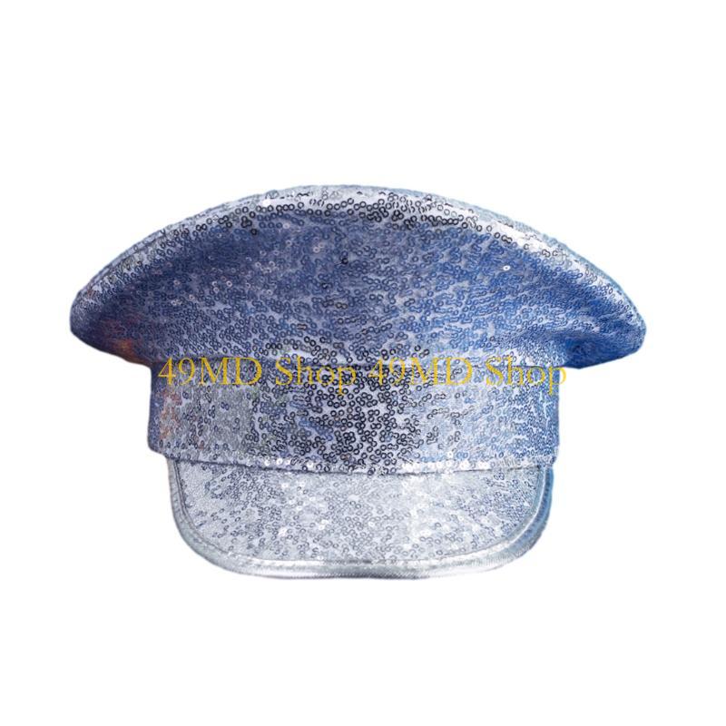 49MD Captain Yacht Hat Glitter Bridal Sequins Hat Skippers Cap for Party Sailor Captain Costume Hat Womens Cap