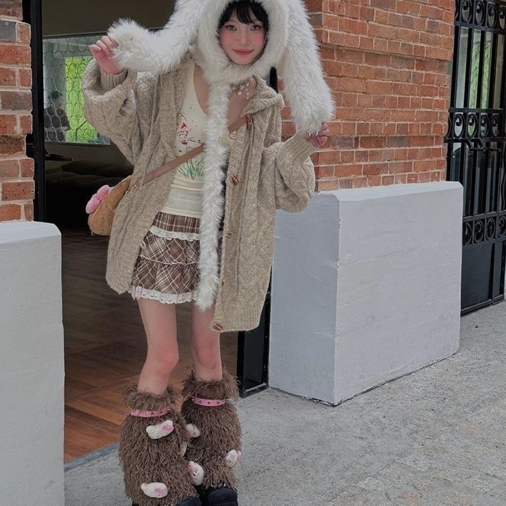 Temperament Słodki Pluszowy Uroczy Zimowy Pogrubiony Ochrona Uszu Zimne Uszy Ciepły Zintegrowany Szalik Kapelusz