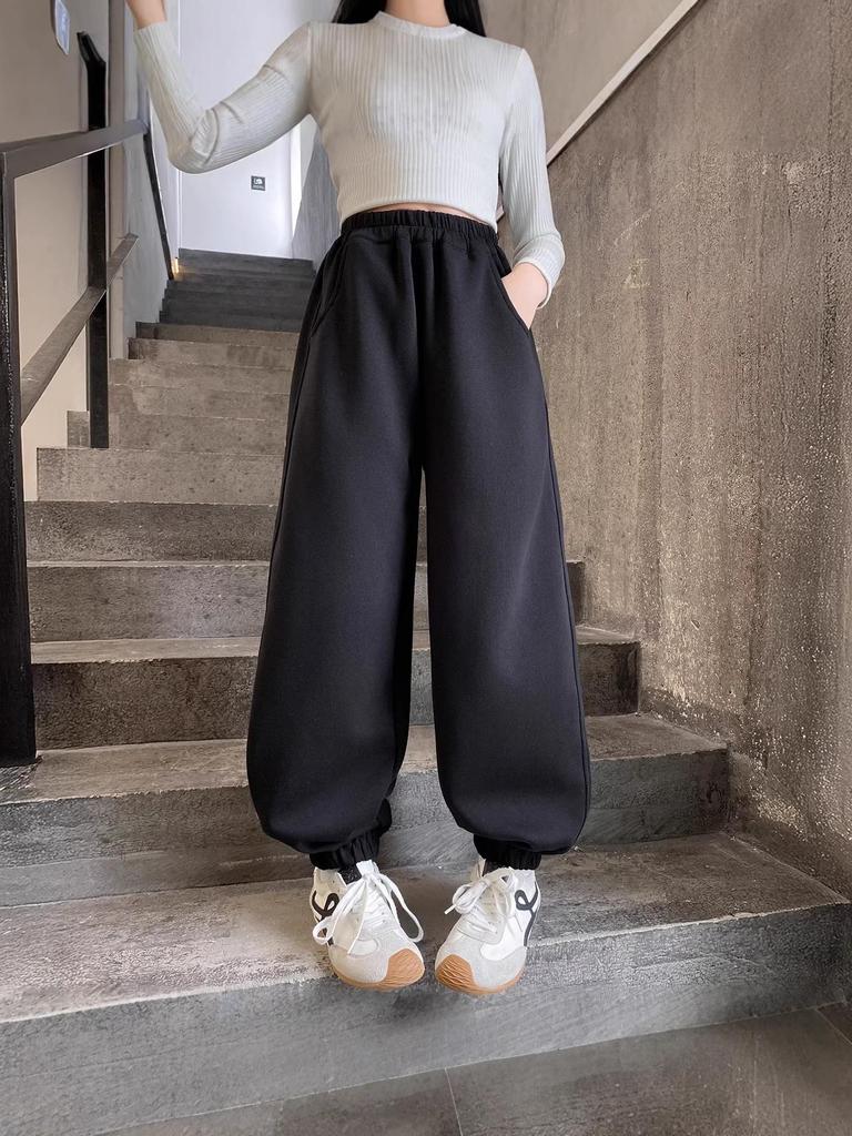 2025 New Style Fleece-Lined Sweatpants for Junior High School Girls