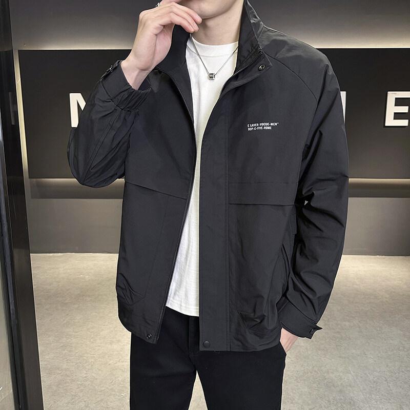 Men'S Jacket Spring New Stand-Up Collar Fashion Versatile Tooling Top Loose Casual Fashion Men'S Coat