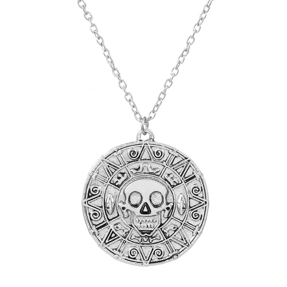 Movie Accessories Pirates Of The Caribbean Necklace Aztec Gold Coin Chain Men'S Skull Necklace Pendant