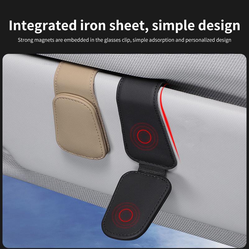 Leather Car Sun Visor Sunglasses & Card Holder with Coin Clip