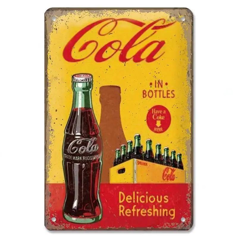 

HD Бляшаний Знак Вінтажний Coca Cola Ретро Металева Плакат Класична Реклама Газованого Напою Настінне Мистецтво Декор для Бару Чоловічої Кімнати Кухні Домашній Декор 20x30cm（7.8x11.8inch）