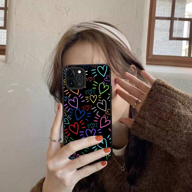 Cute Love Heart Phone Case for iPhone 11 12 13 Mini Pro Max 8 7 6 6S Plus X 5 SE 2020 XR XS Funda Case