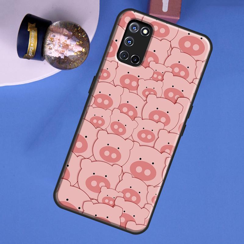 Cute Pink Pig Phone Case For Oppo A15 A17 A40 A60 A80 A91 A74 A94 A54 A57S A18 A38 A58 A78 A98 A16 A76 A96