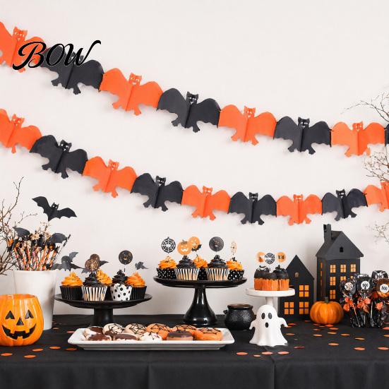 Decorative Holiday Cloth 5 Pcs 10FT Halloween Banner, Spooky Spider Bat Skull Ghost Festive Celebration Banner Pumpkin Hanging Bunting Garland