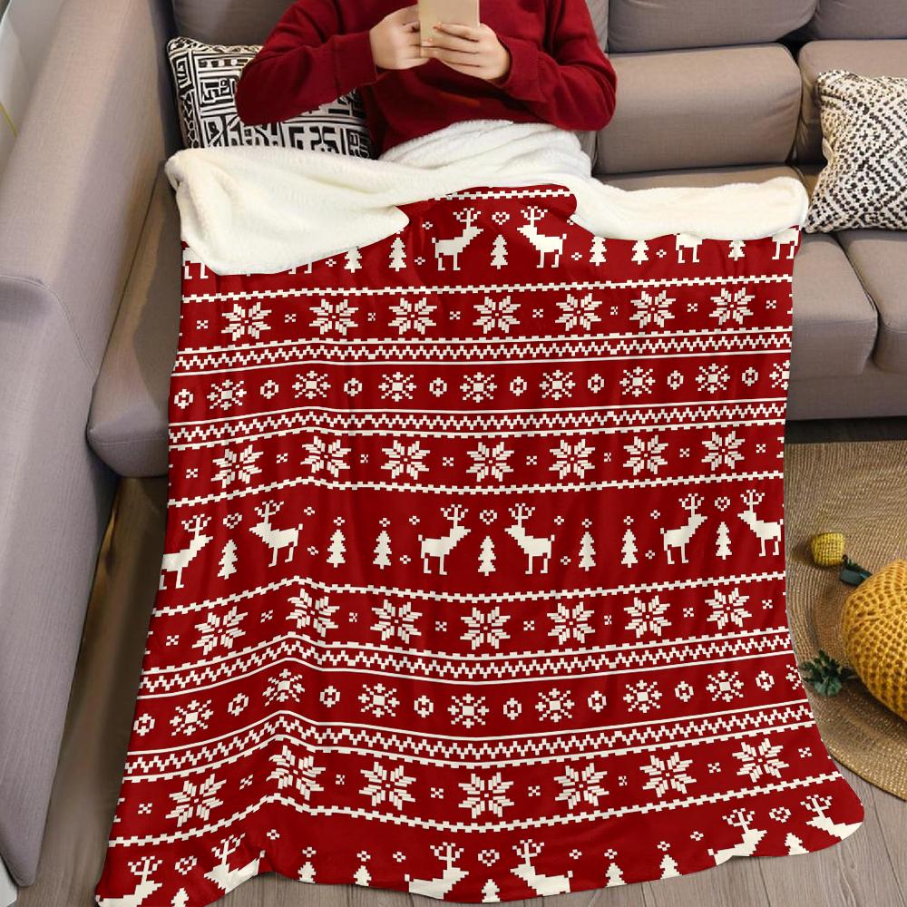Xmas Reindeer Knit Flannel Blanket Warm Soft Halloween Christmas Couch Warm Cozy Decorative Decor Gift For All Season