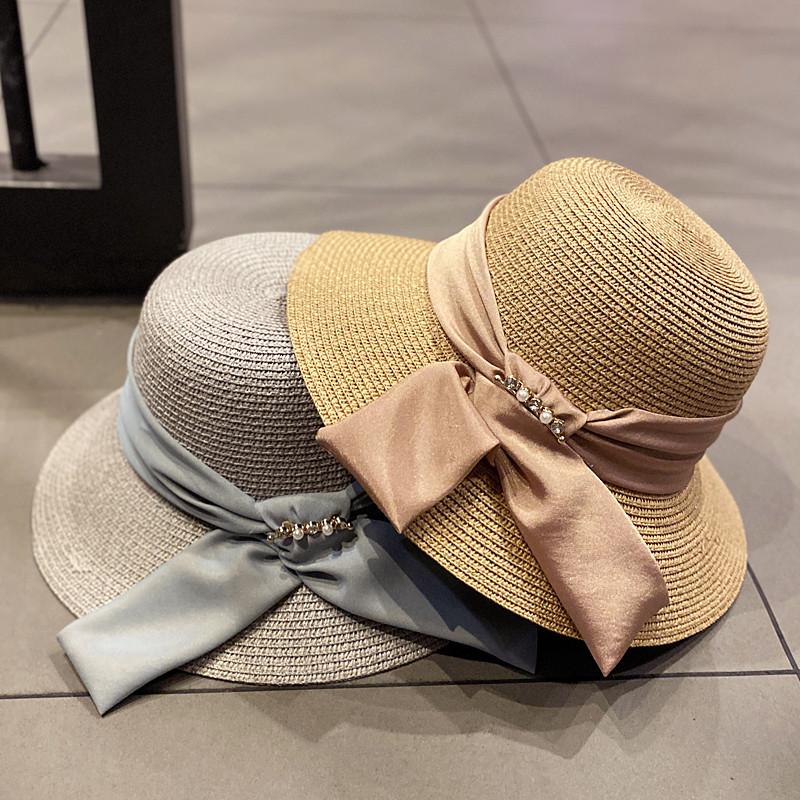 Women's Summer Straw Hat, Foldable Beach Hat, Face-shading Sun Hat, Pearl Bow Fisherman Hat, Sun Hat