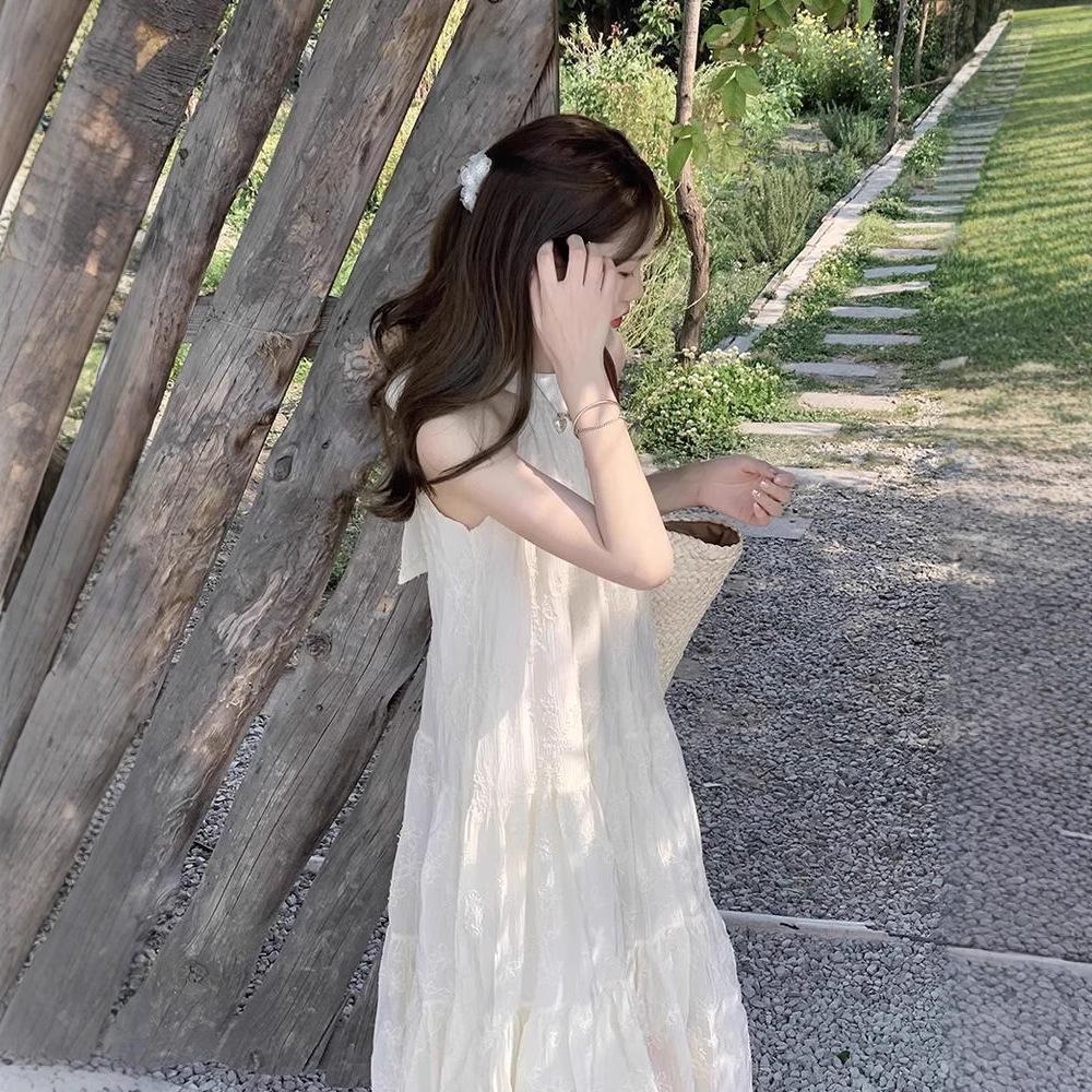 Women's Elegant Sleeveless Lace Halter Neck Off-Shoulder Midi Dress, Summer 2026 Collection