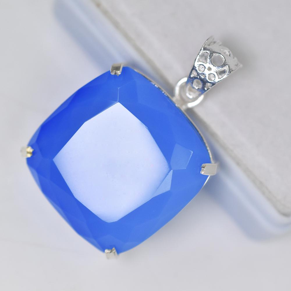 Natural Blue Opal 88.15 Ct CERTIFIED 925 Sterling Silver Square Cushion Pendant MY-PD-145-NS