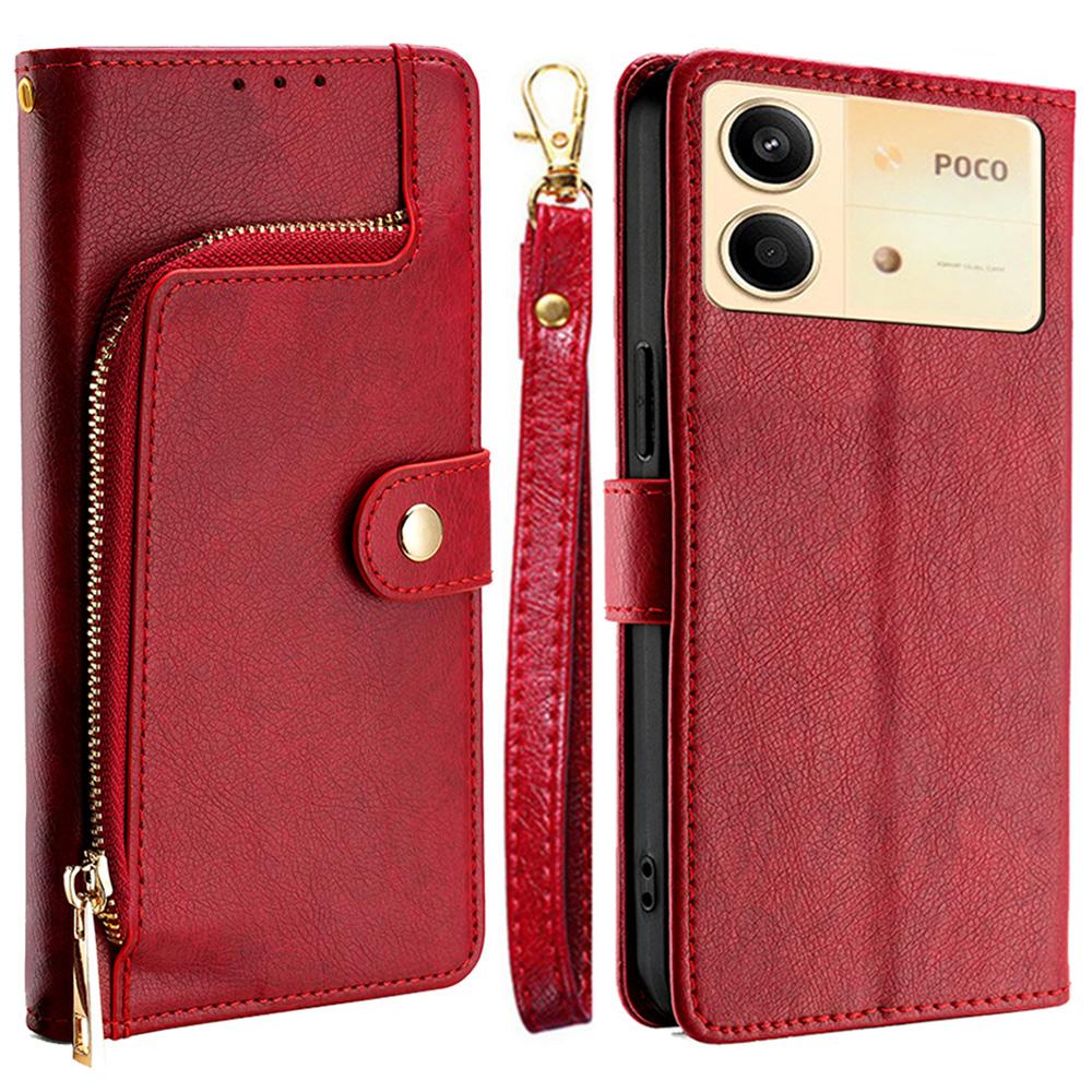 

For Xiaomi Redmi Note 13R Pro 5G Stand Case Full Protection Zipper Wallet Leather Phone Cover Red