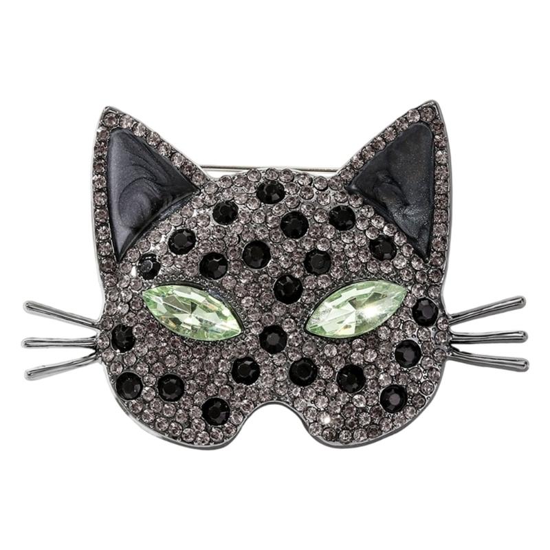 Vintage Cats Head Brooch With Sparkling Rhinestones Elegant Retro Design Accessory For Jackets Coats And Dresses