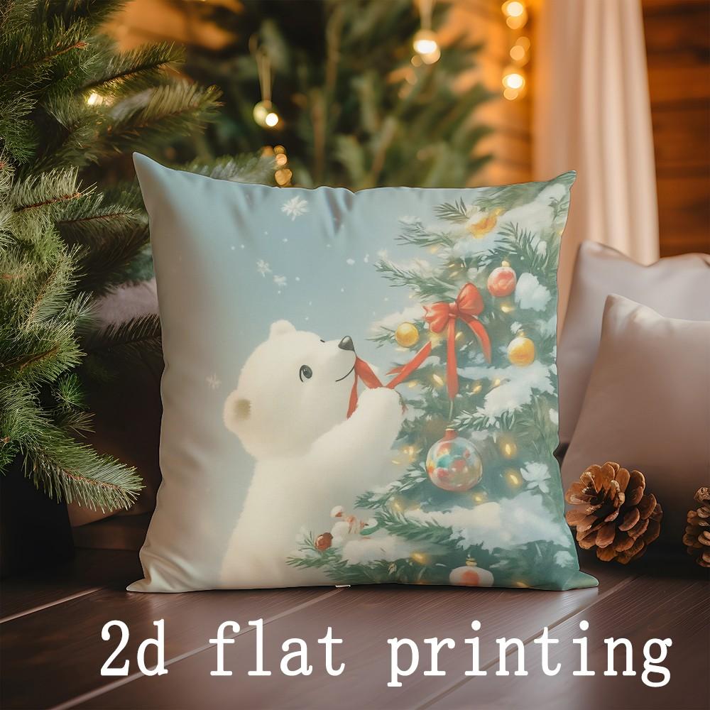 Home Decor Polar Bears Decorating Christmas Pillows Pattern Cushion Cover Suitable For Sofa Bedroom Car Pillow Cover